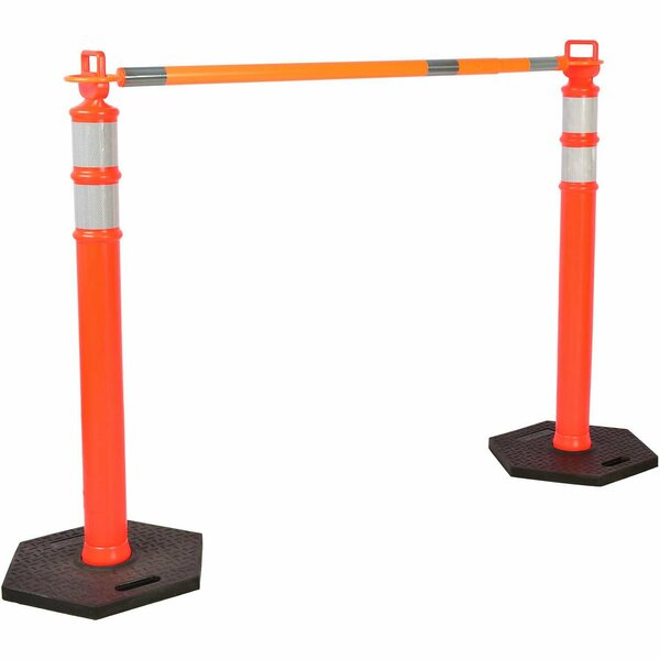 Global Industrial 2 Portable Delineator Posts with Cone Bar, Orange, Hexagonal Base 670749